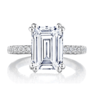 Emerald cut engagement ring with pave ceiling