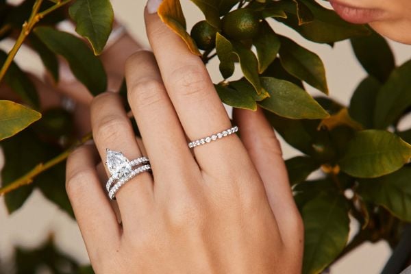 An engagement ring and wedding ring stack 