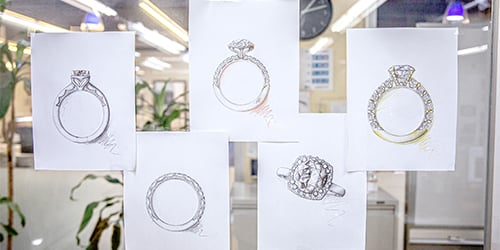 Hand sketches of TACORI engagement rings