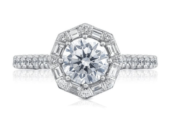 Art deco halo engagement ring