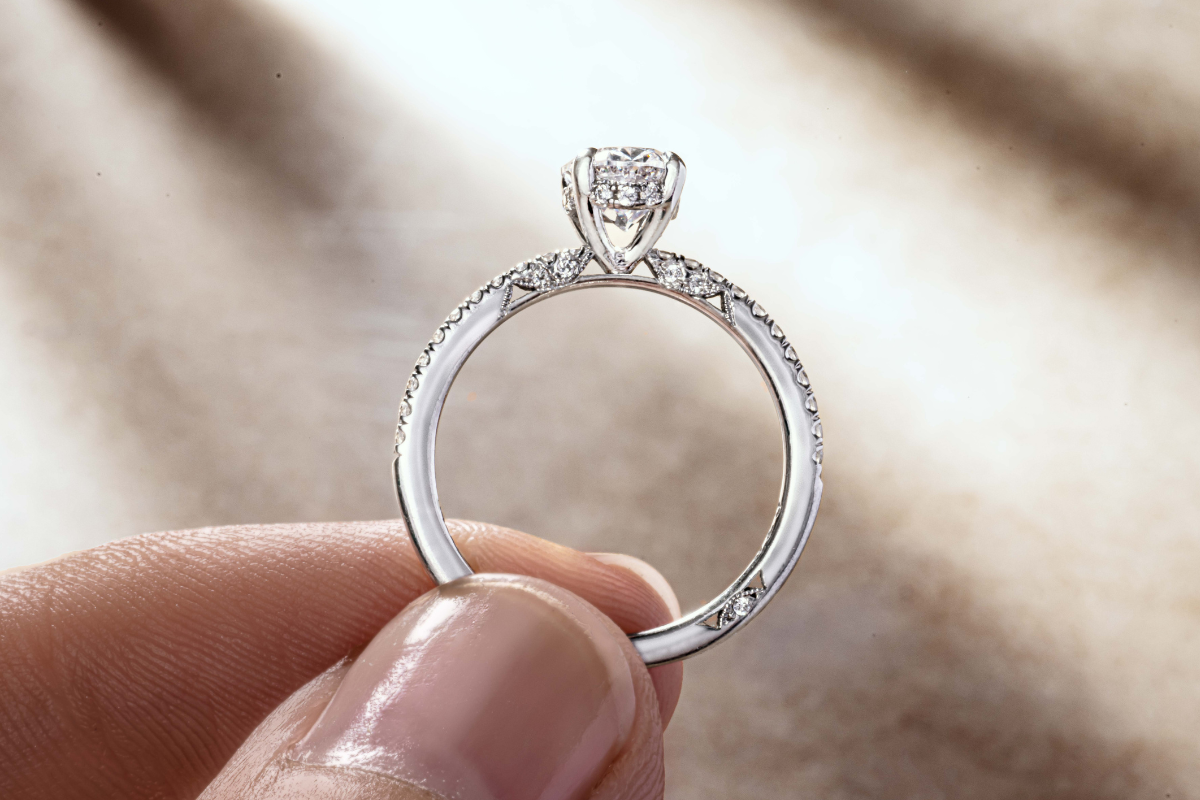 Minimalist engagement ring with hidden details