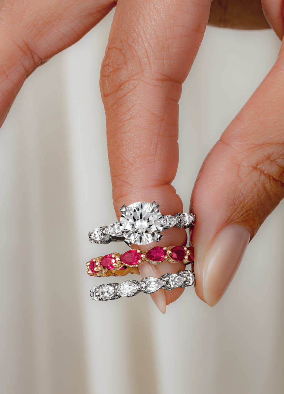 14kt white gold diamond leaf and vine birthstone ring Ruby - July's  birthstone nature inspired jewelry