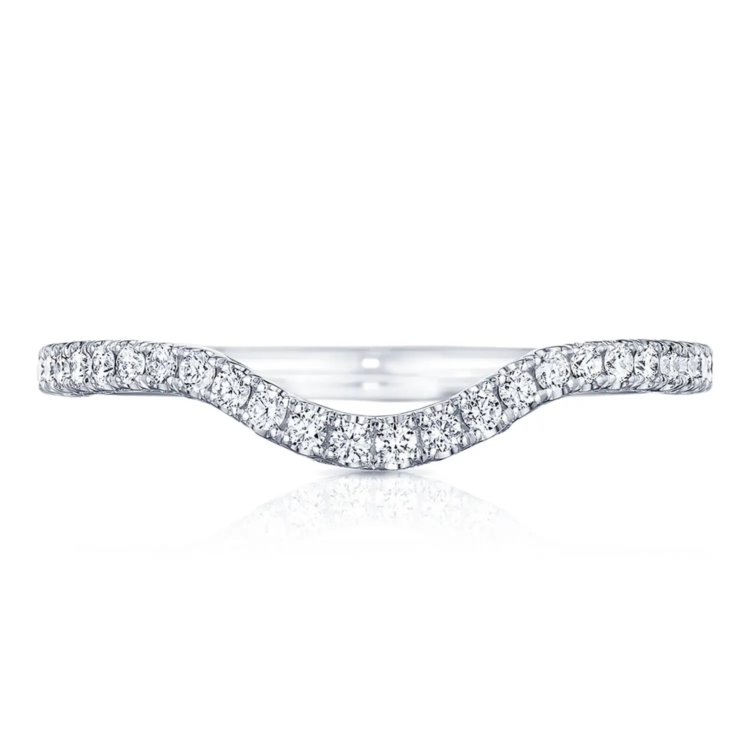 image for Petite Crescent Curve with French Pavé Diamonds Wedding Band