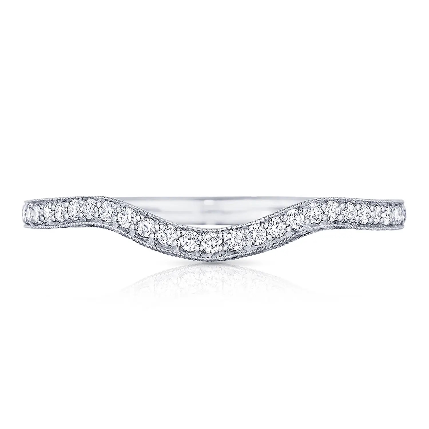image for Classic Crescent Curve with Pavé Diamonds Wedding Band